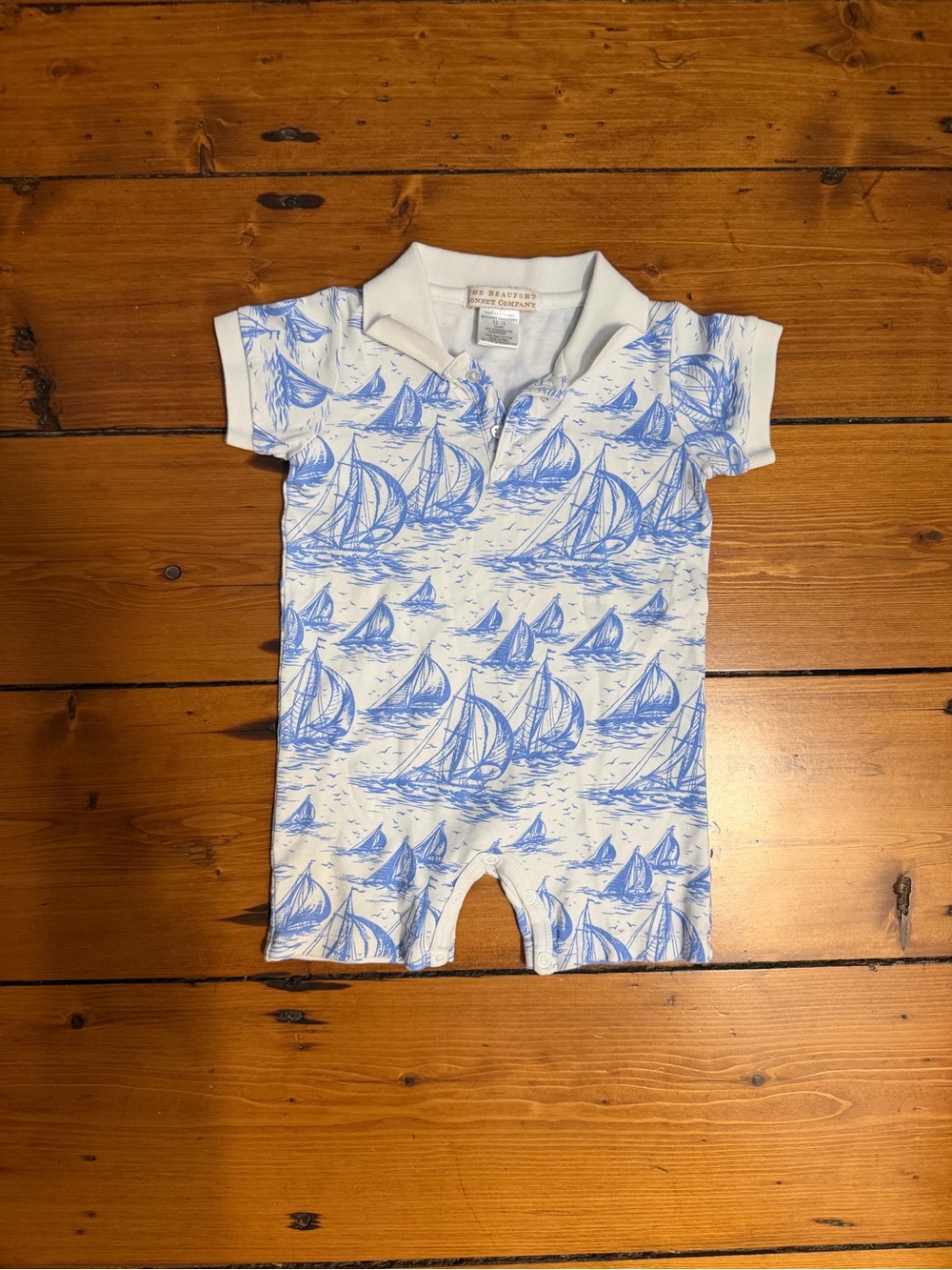 The Beaufort Bonnet Company White and Blue Sailboat Polo One-Piece